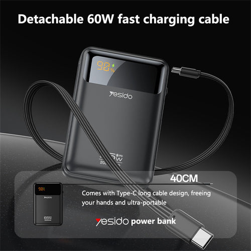 Baterie externa Yesido (YP97), 20000mAh, Type-C, 65W, Gri