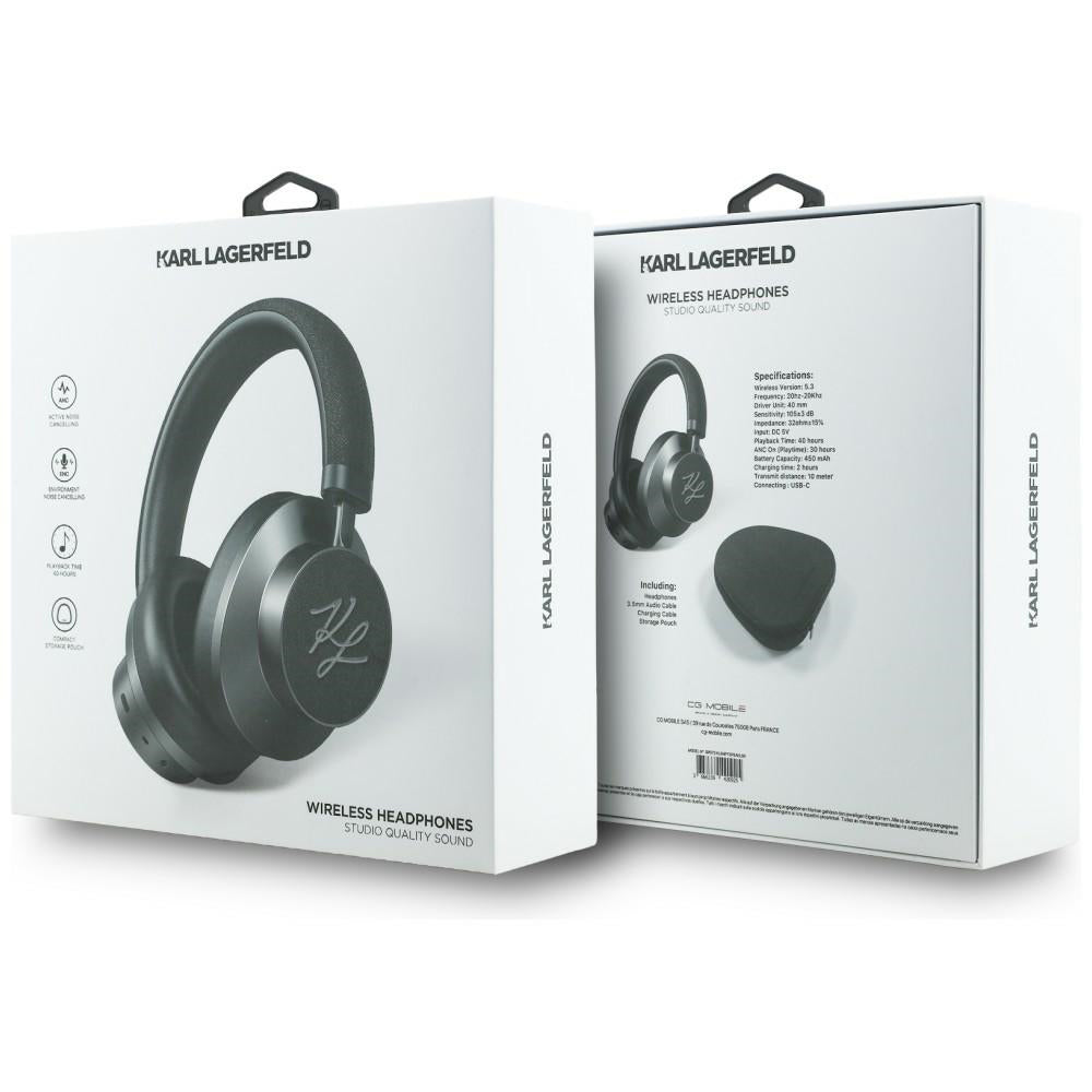 Karl Lagerfeld - Wireless Headphones Grained Initials (KLBHP73PSAKLSK) - Over-Ear Headset, ANC, Bluetooth, Type-C - Blac