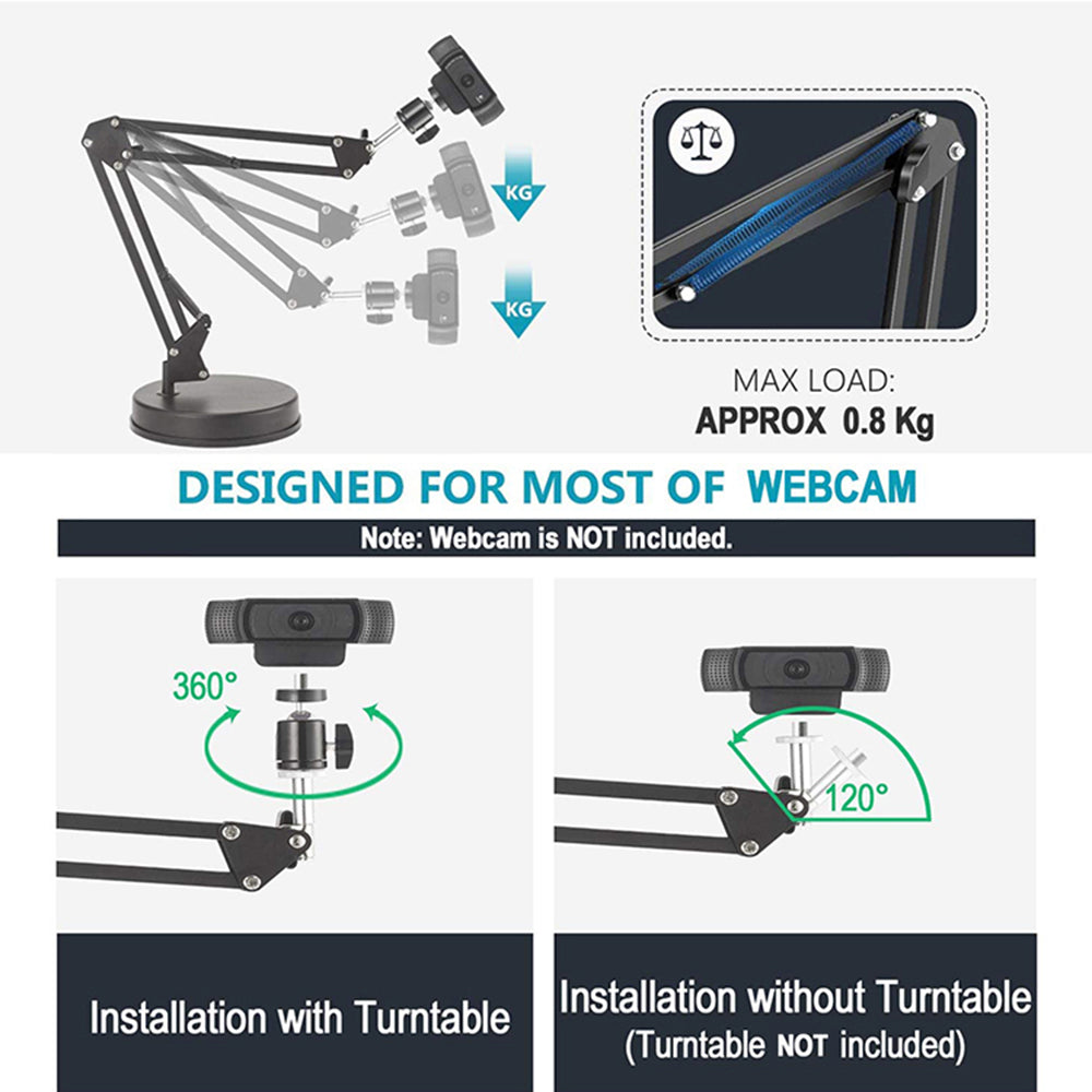 Techsuit - Desk Holder (GT6) - Adjustable Arm for Multipurpose Use with 1/4" Screw Compatibility - Black