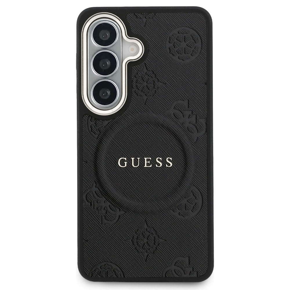Guess - Saffiano Peony Embossed Ring MagSafe (GUHMS26SPSAMSECK) - Samsung Galaxy S26 - Black
