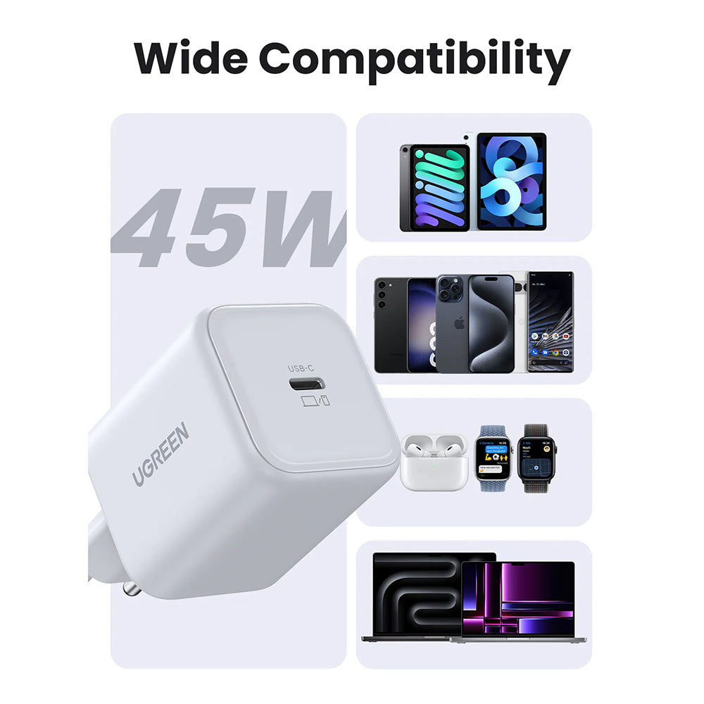 Incarcator Ugreen (65052), USB-C, 45W, GaN, Negru