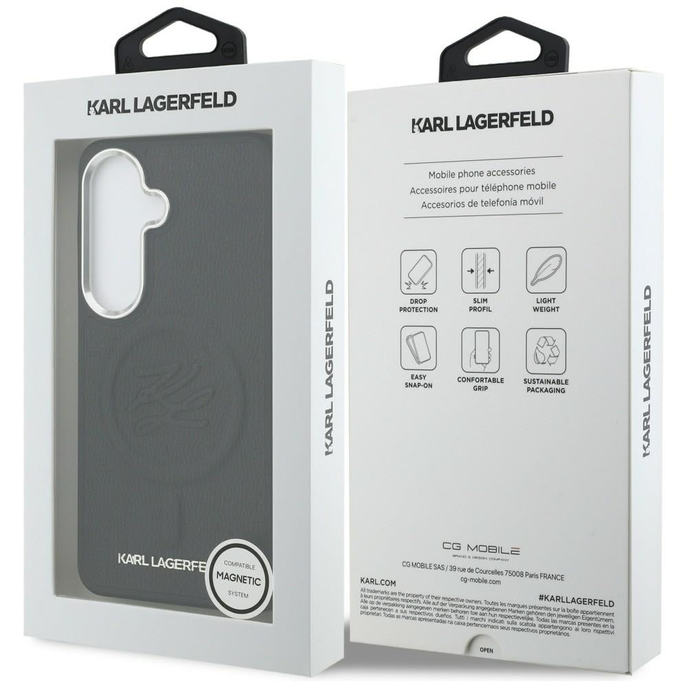 Karl Lagerfeld - Leather with Initial Logo Debossed MagSafe (KLHMS26SPGFKLRDK) - Samsung Galaxy S26 - Black