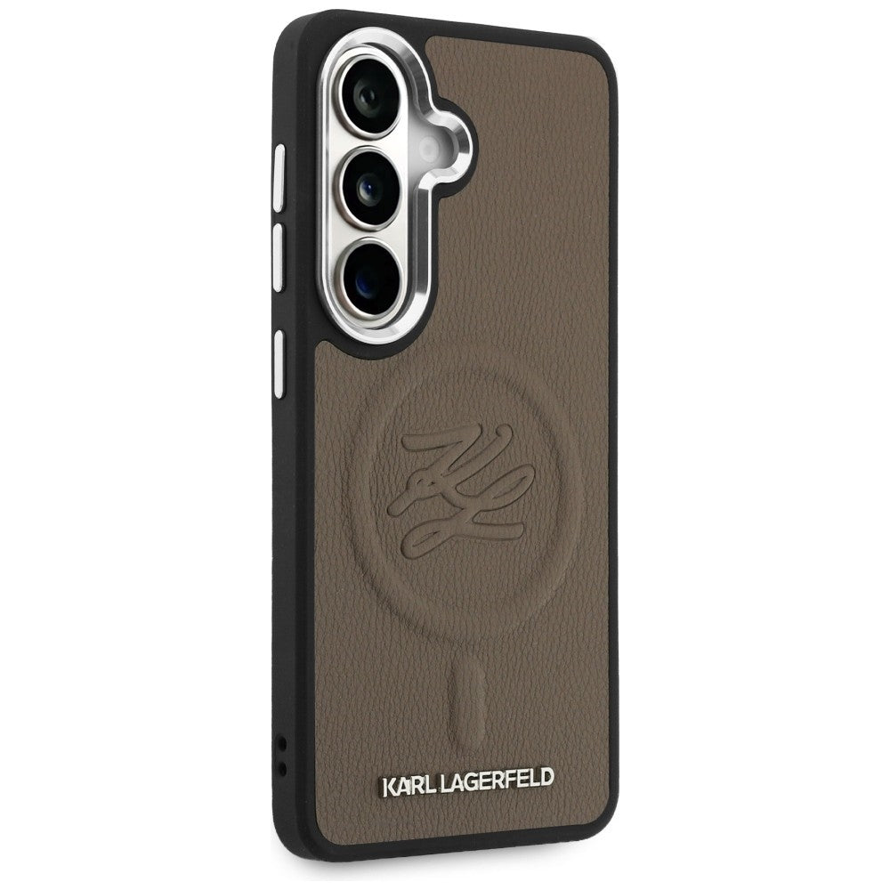 Karl Lagerfeld - Leather with Initial Logo Debossed MagSafe (KLHMS26SPGFKLRDW) - Samsung Galaxy S26 - Brown