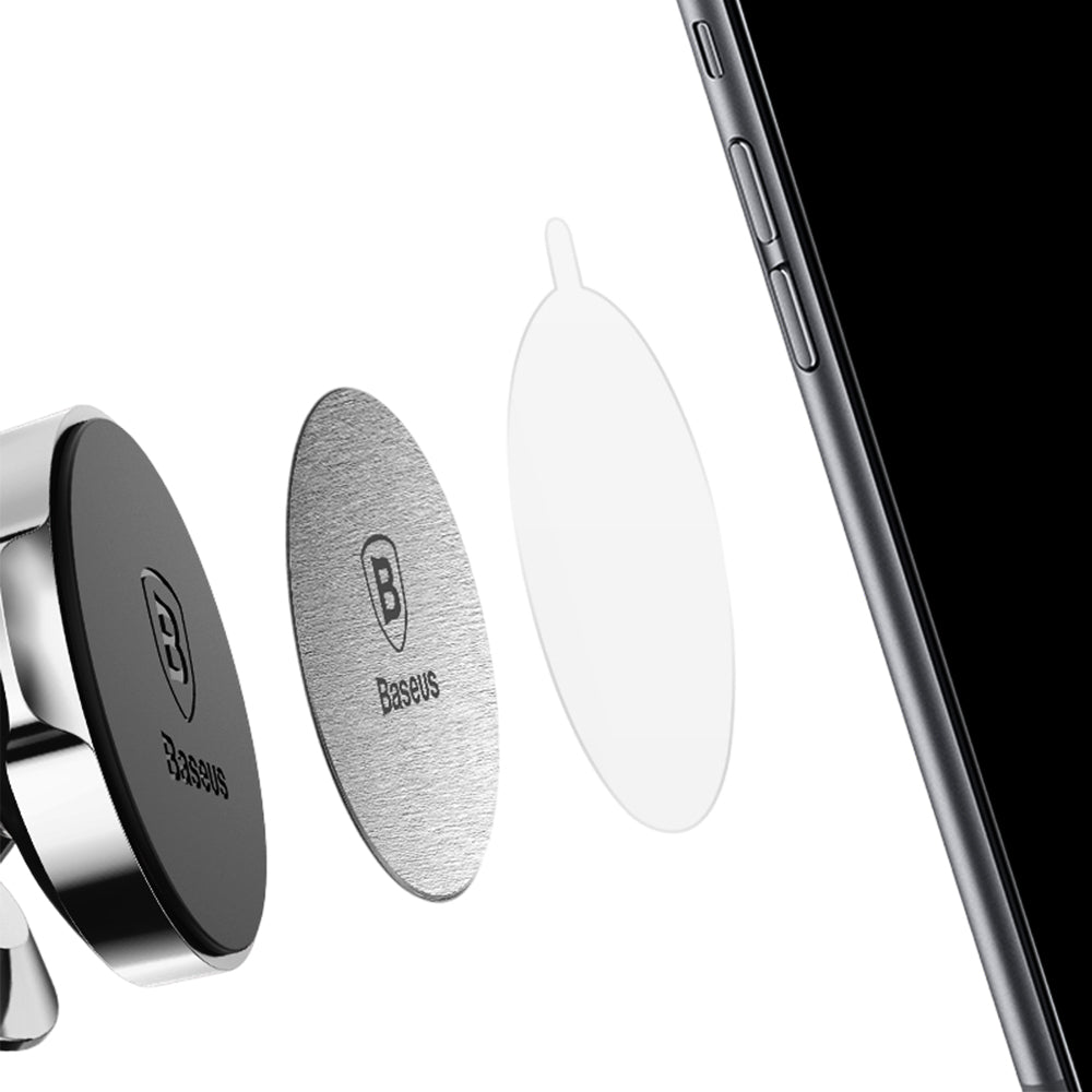 Baseus - (2 pack) Metal Plate (ACDR-A0S) - with PU Leather and Iron Suit - Black / Silver