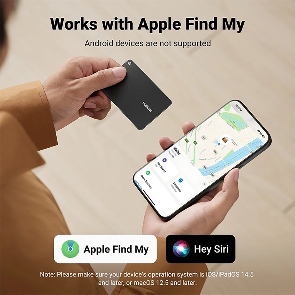 Ugreen - Smart Tracker CM817 (45298) - Apple Find My (iOS Only), BT 5.0, IP68, Ultra-Thin, 80 dB, 12-Month Battery - Bla