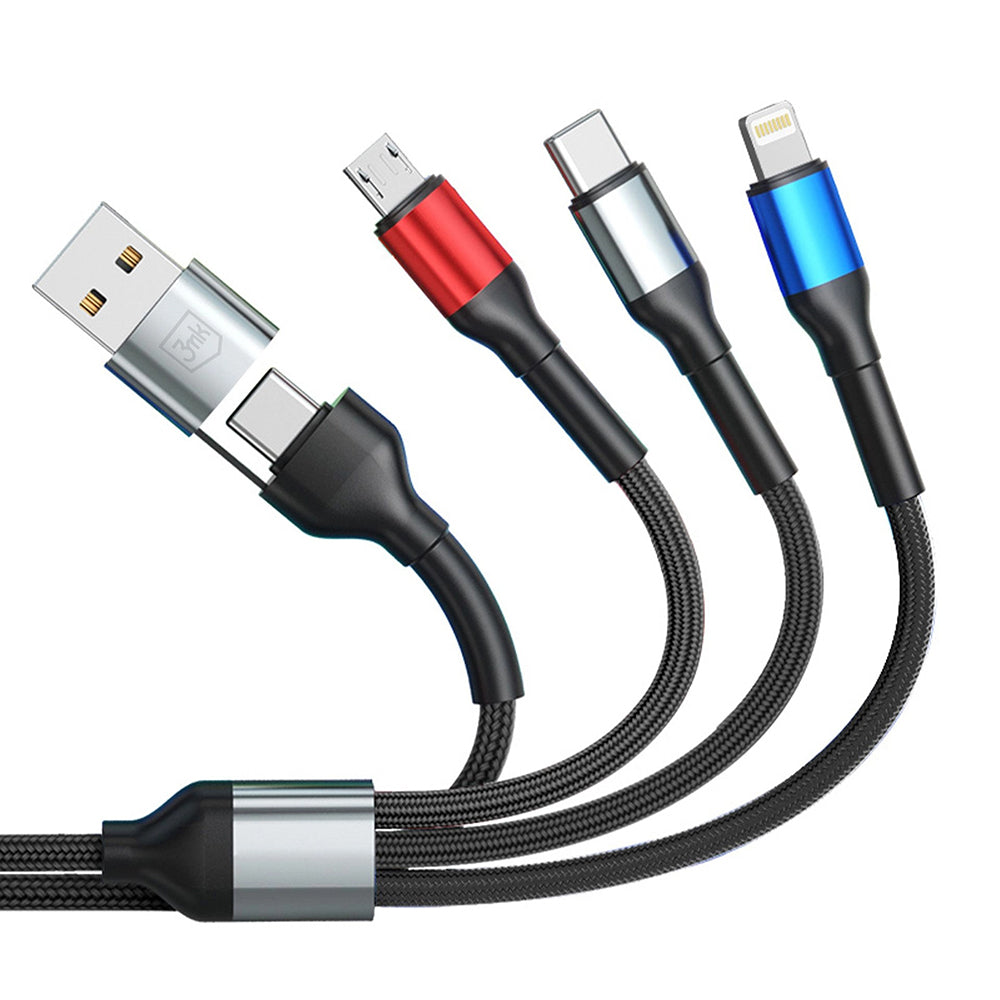 3mk - Data Cable Hyper N-Series 6in1 - USB-C/USB Male, USB-C Female to USB-C, Lightning, Micro, 18W, 9V/2A, 1.2m - Black