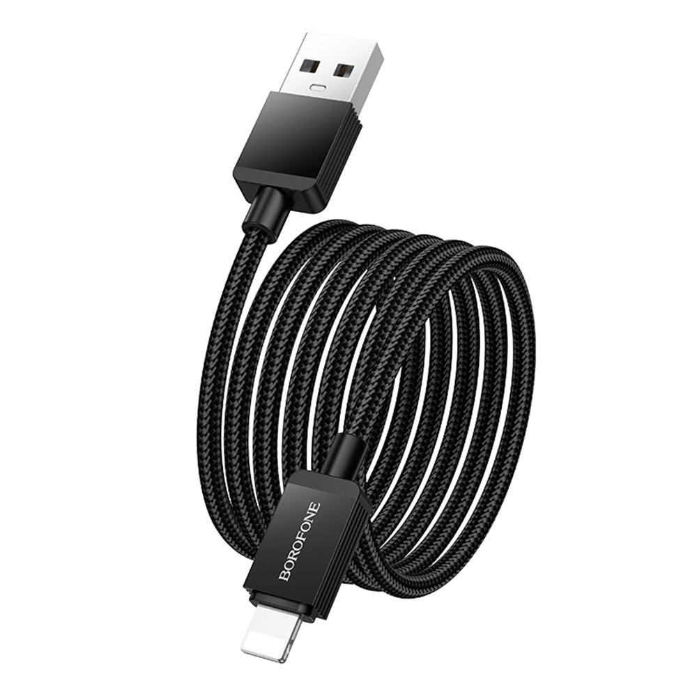 Borofone - Data Cable Placer Series (BX120) - USB to Lightning, Aluminum Alloy Shell, Nylon Braided Cable, 2.4A, 1m - Bl