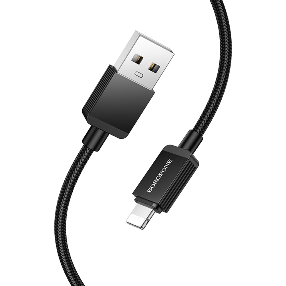Borofone - Data Cable Placer Series (BX120) - USB to Lightning, Aluminum Alloy Shell, Nylon Braided Cable, 2.4A, 1m - Bl