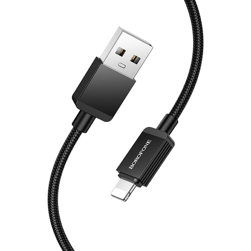 Borofone - Data Cable Placer Series (BX120) - USB to Lightning, Aluminum Alloy Shell, Nylon Braided Cable, 2.4A, 1m - Bl