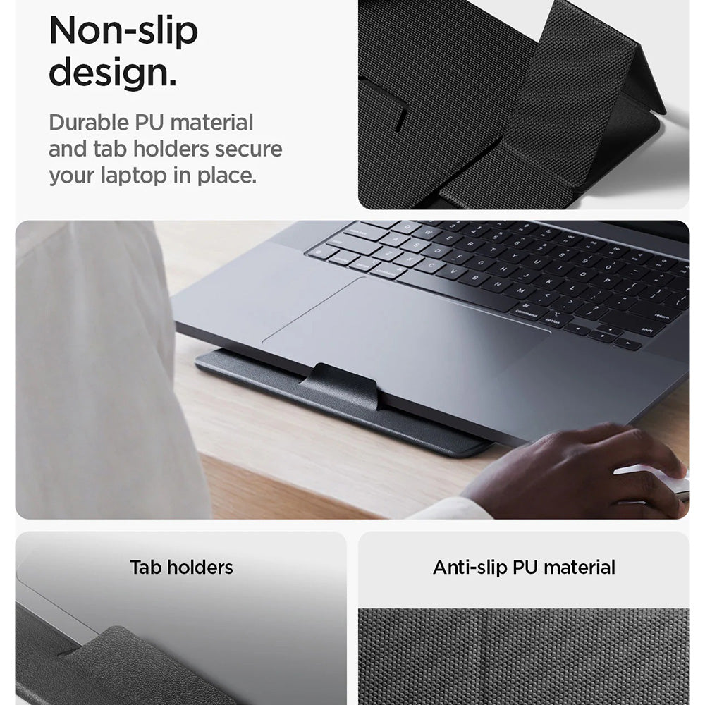 Spigen - Slim Fold Laptop Stand LD201-S8 (AMP11117) - Foldable, Slim, Stable, Anti-Slip, Non Adhesive, Up to 16" - Black