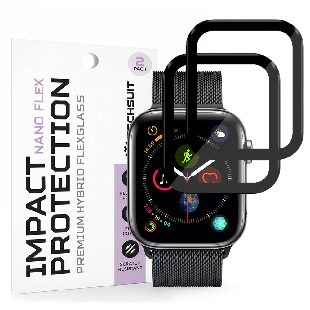 Techsuit - Nano Flex (2 pack) - Apple Watch 4 / 5 /6 / SE / SE 2 / SE 3 44mm - Black