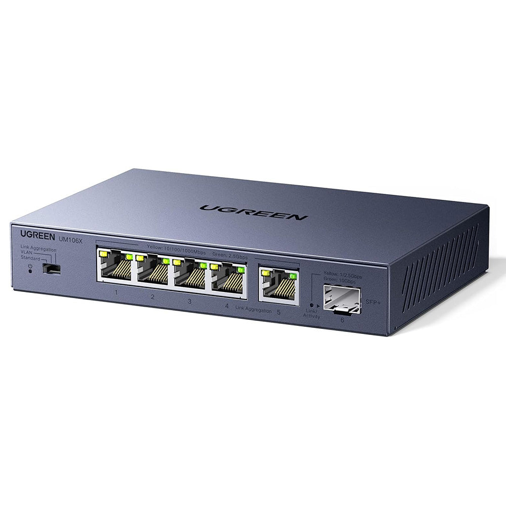 Adaptor Ugreen Ethernet Switch (35048EU), 5x 2.5Gbps RJ45 / 1x 10Gbps SPF+, Gri