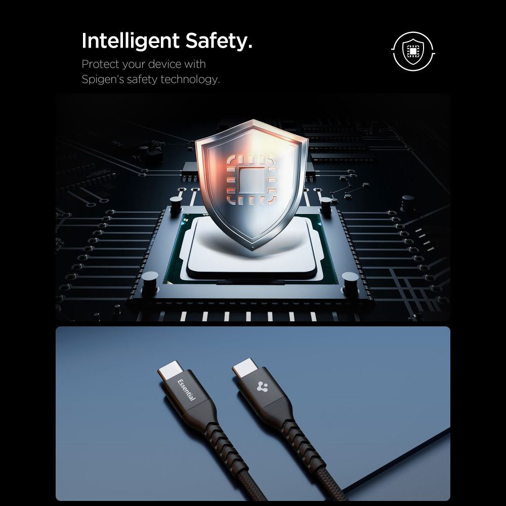 Spigen Cablu Spigen Essential EB10010CCA (ACA11103), Fast Charging, Type-C to Type-C, Nylon Cable, 100W, 480Mbps, 1m, Ne