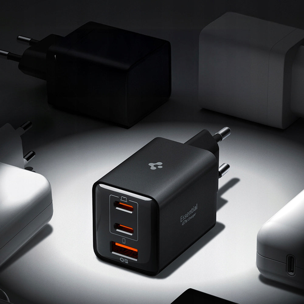 Spigen Incarcator Spigen Essential EE473EU (ACH09465), USB, 2x Type-C, Fast Charging, Quantum Boost, 47W, Negru – imagin