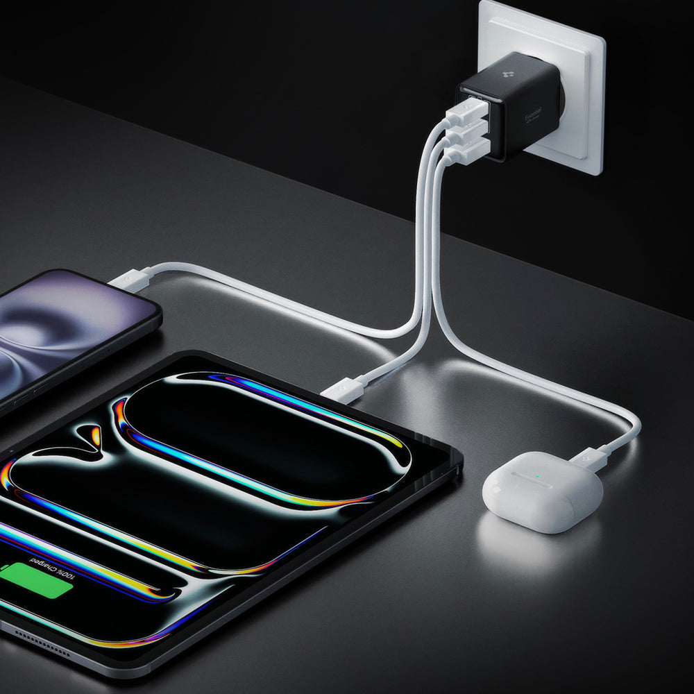 Spigen Incarcator Spigen Essential EE473EU (ACH09465), USB, 2x Type-C, Fast Charging, Quantum Boost, 47W, Negru – imagin