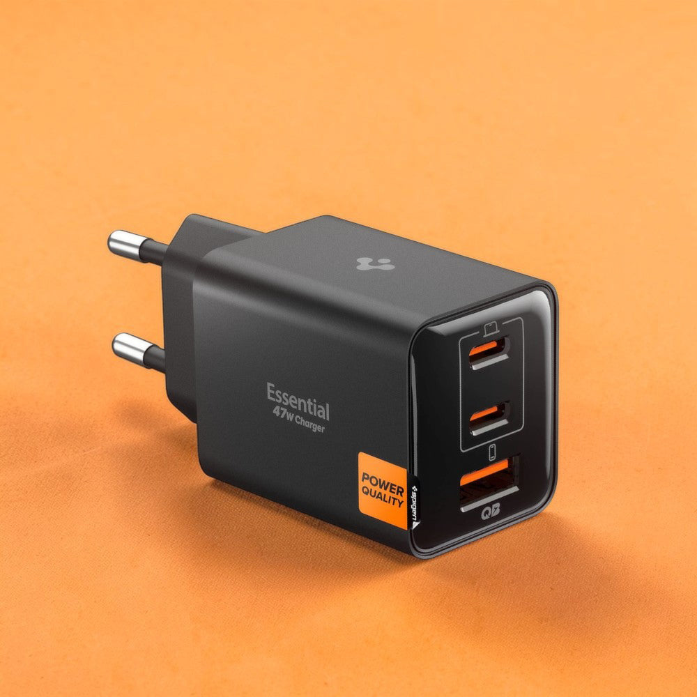 Spigen Incarcator Spigen Essential EE473EU (ACH09465), USB, 2x Type-C, Fast Charging, Quantum Boost, 47W, Negru – imagin
