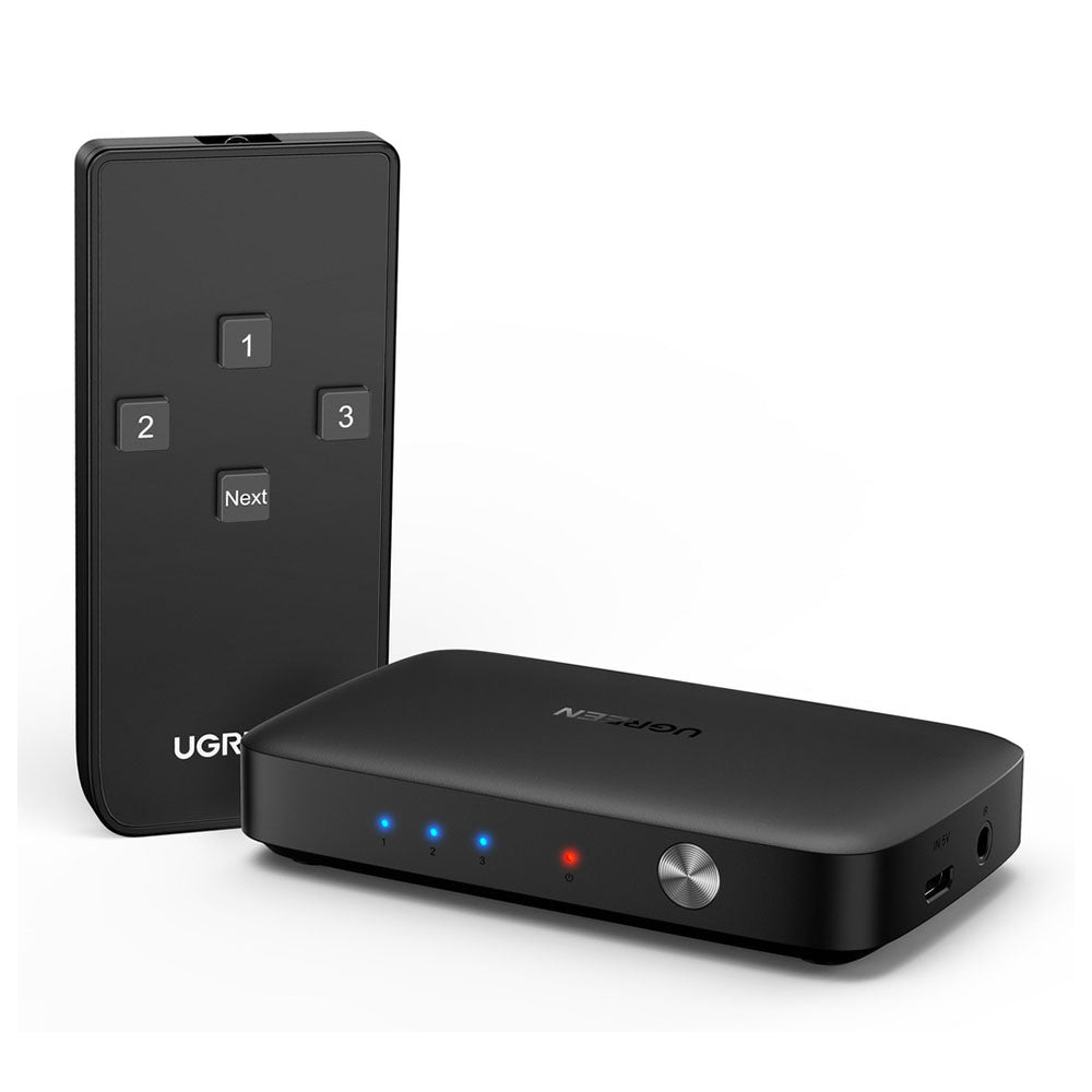 Ugreen - KVM Switch CM332 (80125) - 3x HDMI, 4K@30Hz, 1x Micro USB, RGB Video, 8-channel LPCM - Black