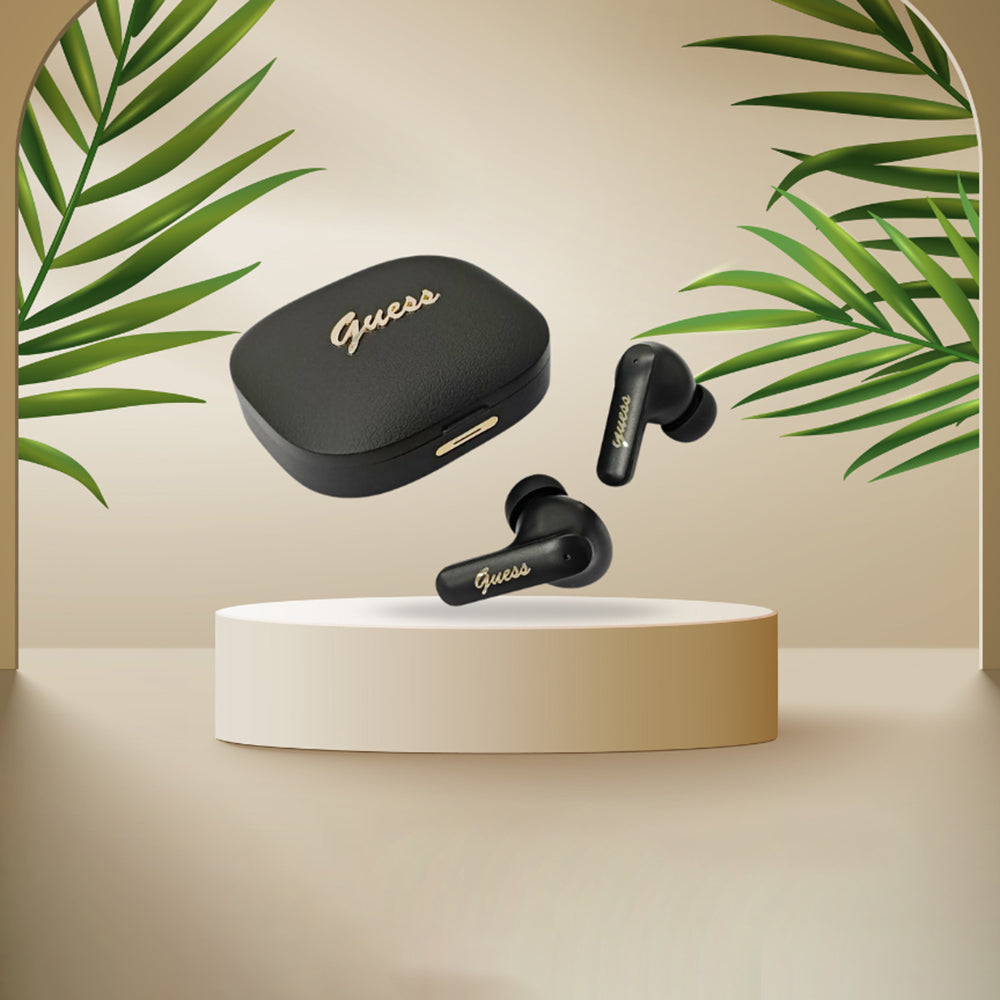 Guess - Wireless Earbuds Script Metal Logo (GUTWSX45PGSK) - Bluetooth V5.4, TWS, with Microphone, Type-C, 400mAh - Black