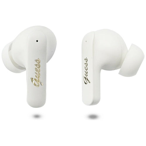 Guess - Wireless Earbuds Script Metal Logo (GUTWSX45PGSH) - Bluetooth V5.4, TWS, with Microphone, Type-C, 400mAh - White