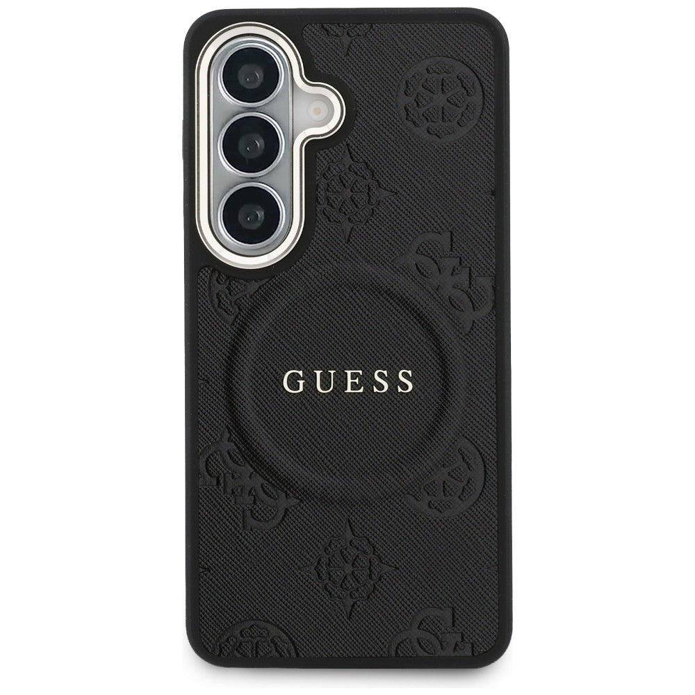 Guess - Saffiano Peony Embossed Ring MagSafe (GUHMS26MPSAMSECK) - Samsung Galaxy S26 Plus - Black