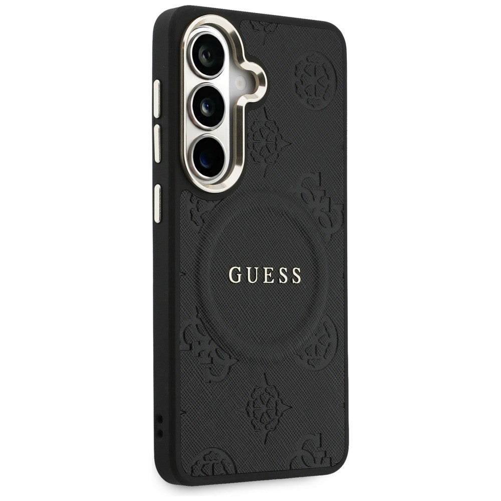 Guess - Saffiano Peony Embossed Ring MagSafe (GUHMS26MPSAMSECK) - Samsung Galaxy S26 Plus - Black