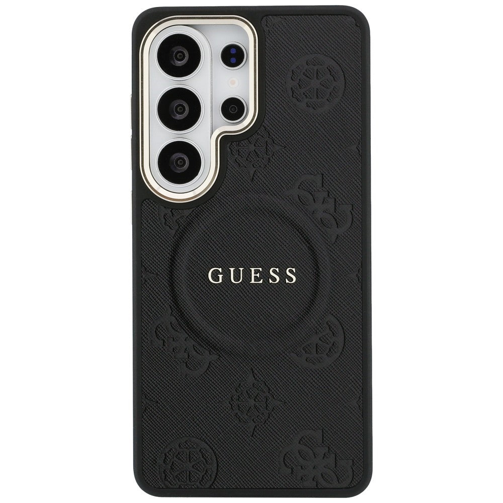 Guess - Saffiano Peony Embossed Ring MagSafe (GUHMS26LPSAMSECK) - Samsung Galaxy S26 Ultra - Black