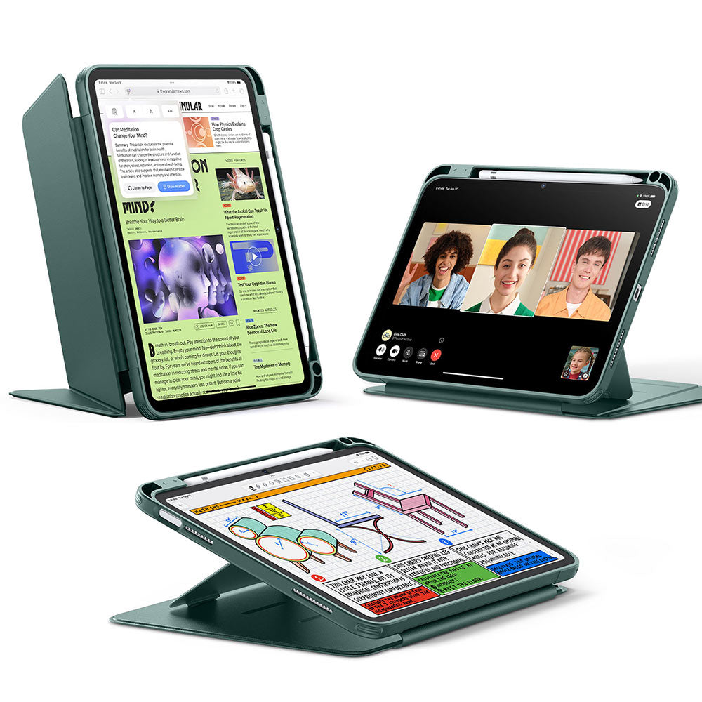 Husa pentru iPad 10 (2022) 10.9 / 11 (2025) / 12 (2026) - ESR Flip Hybrid (with Pencil Holder) - Midnight Green