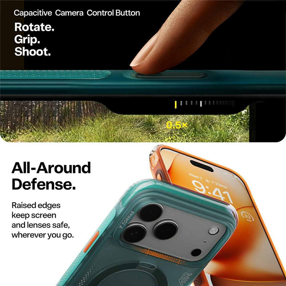 Torras Husa de protectie Torras Ostand Spin Air Series compatibil cu iPhone 17 Pro Max, Glacier Sprint – imagine 5