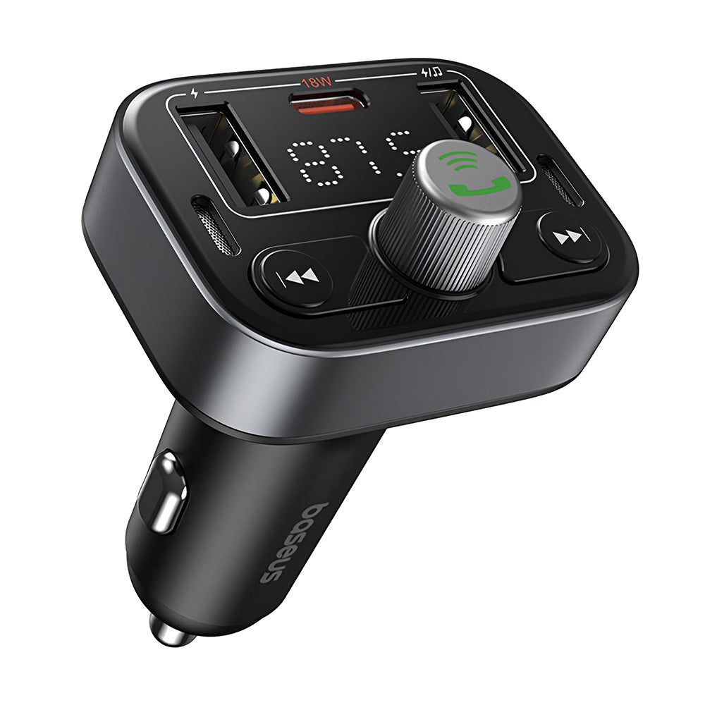 Baseus - FM Modulator and Car Charger S-09 Pro (C10762200113-00) - 2x USB, Type-C, Bluetooth 5.3, Digital Display - Blac