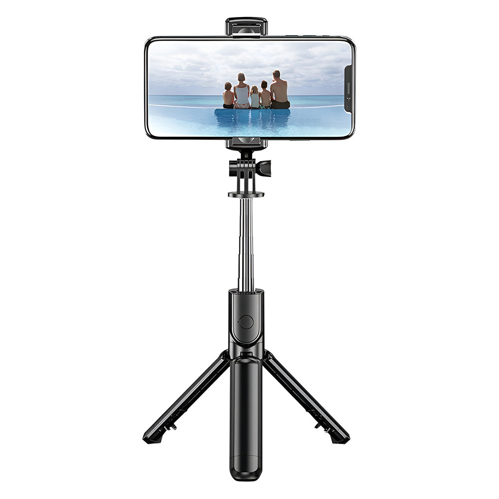 Techsuit - Selfie Stick (S03) - Stable and Compact Tripod Mount with Bluetooth Remote Control, 68cm - Black