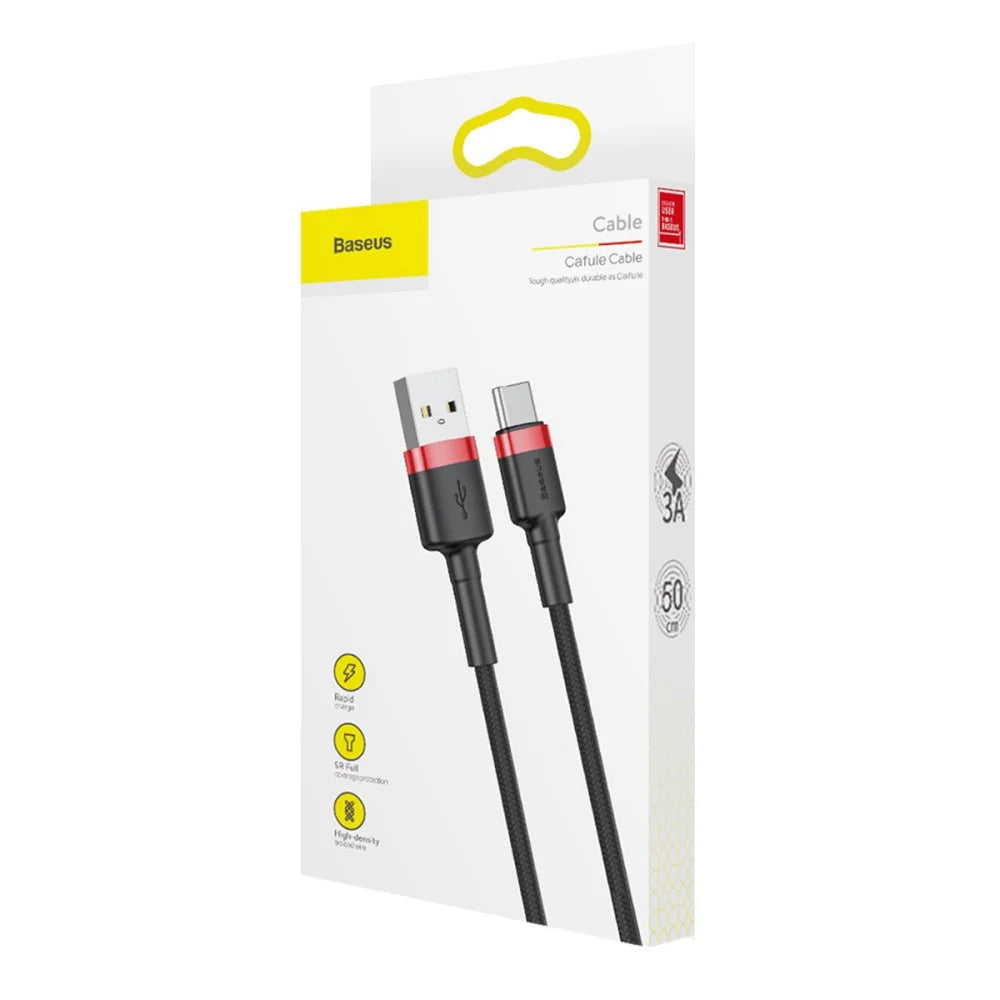 Baseus - Data Cable Cafule (CATKLF-A91) - USB to Type-C, 3A, 0.5m - Black / Red