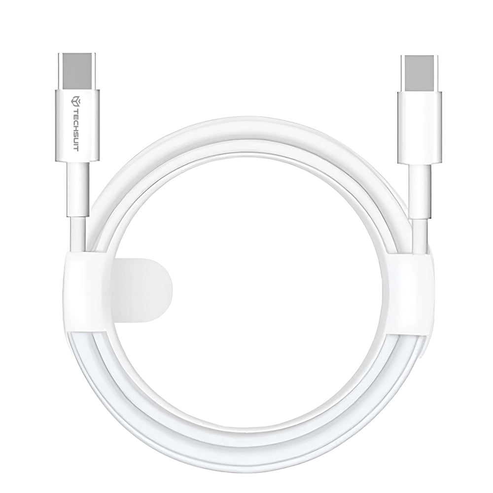 Techsuit - Data Cable (PCB130) - Type-C to Type-C, Fast Charging, 60W, 480Mbps, Aluminum Alloy, 1m - White