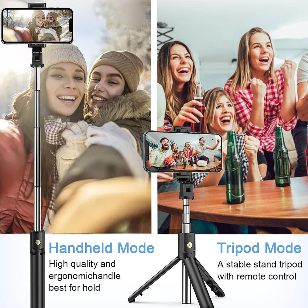 Techsuit - Selfie Stick (K07) - Compact Tripod Mount with Bluetooth Remote Control, Foldable, 70cm - Black