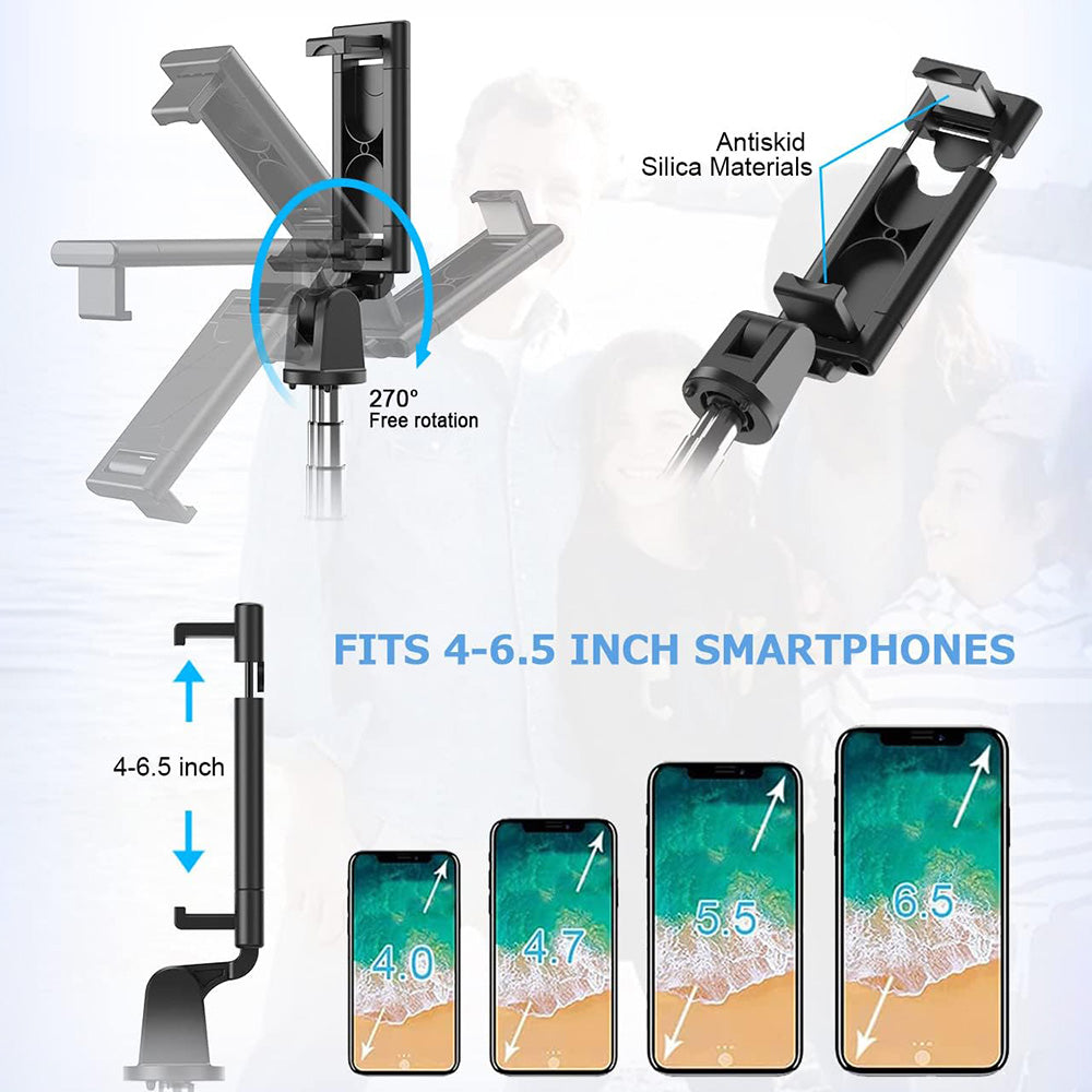 Techsuit - Selfie Stick (K07) - Compact Tripod Mount with Bluetooth Remote Control, Foldable, 70cm - Black