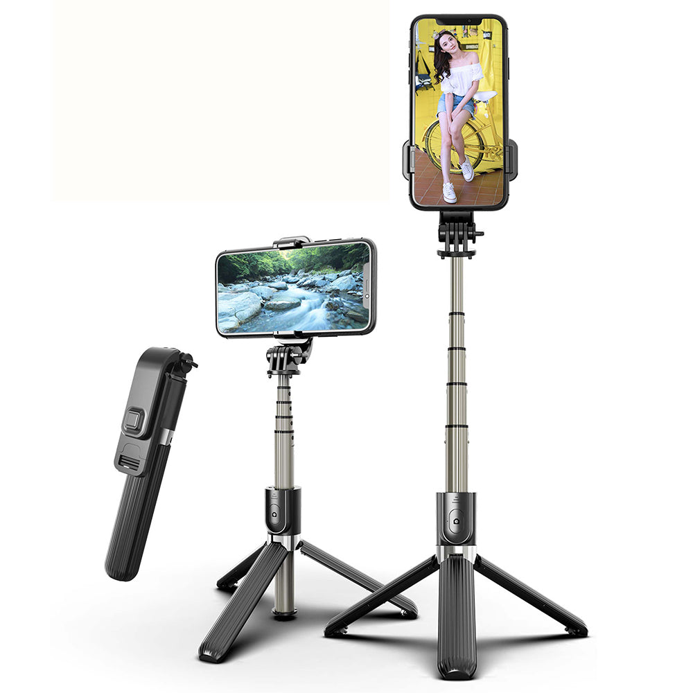 Techsuit - Selfie Stick (L03) - Stable Tripod with Bluetooth Remote Control, Aluminium Alloy, 83cm - Black