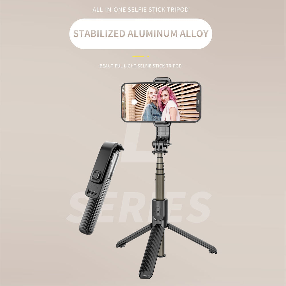 Techsuit - Selfie Stick (L03) - Stable Tripod with Bluetooth Remote Control, Aluminium Alloy, 83cm - Black