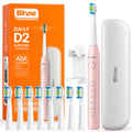 Bitvae - Electric Toothbrush Daily (D2) - Ultrasonic, 8 Heads, Case, Timer, 5 Modes, W-shape Bristles, Rechargeable - Pi