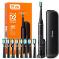 Bitvae - Electric Toothbrush Daily (D2) - Ultrasonic, 8 Heads, Case, Timer, 5 Modes, W-shape Bristles, Rechargeable - Bl