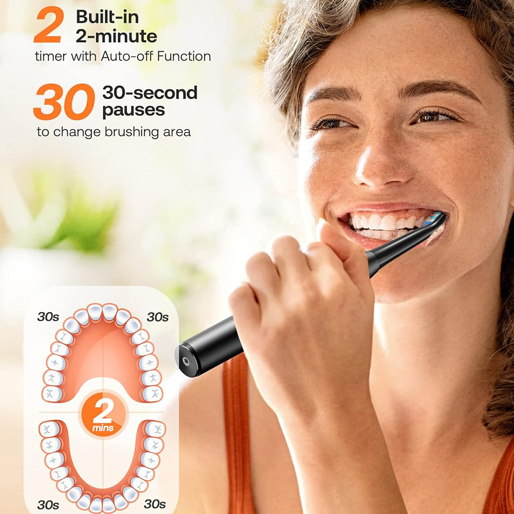 Bitvae - Electric Toothbrush Daily (D2) - Ultrasonic, 8 Heads, Case, Timer, 5 Modes, W-shape Bristles, Rechargeable - Bl