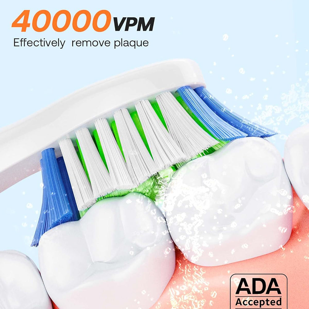 Bitvae - Electric Toothbrush Daily (D2) - Ultrasonic, 8 Heads, Case, Timer, 5 Modes, W-shape Bristles, Rechargeable - Pi