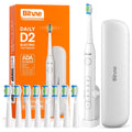Bitvae - Electric Toothbrush Daily (D2) - Ultrasonic, 8 Heads, Case, Timer, 5 Modes, W-shape Bristles, Rechargeable - Wh