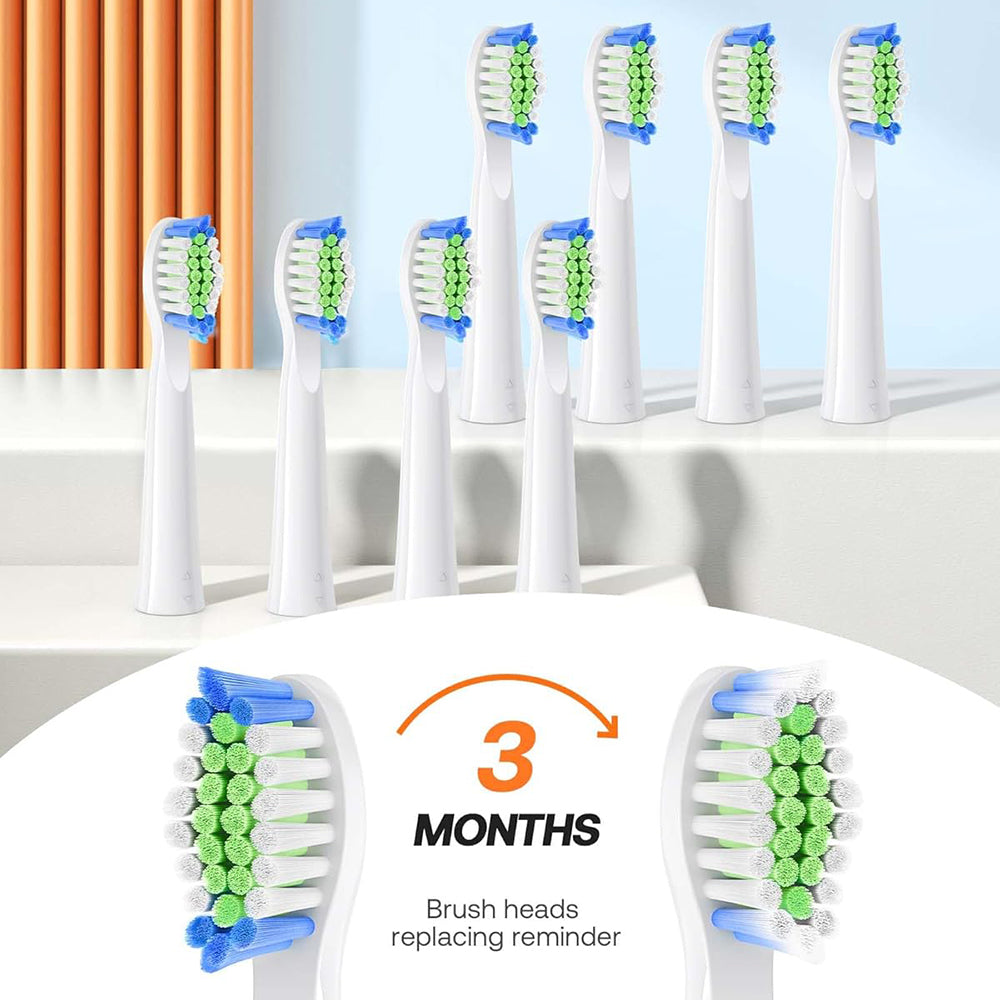 Bitvae - Electric Toothbrush Daily (D2) - Ultrasonic, 8 Heads, Case, Timer, 5 Modes, W-shape Bristles, Rechargeable - Wh