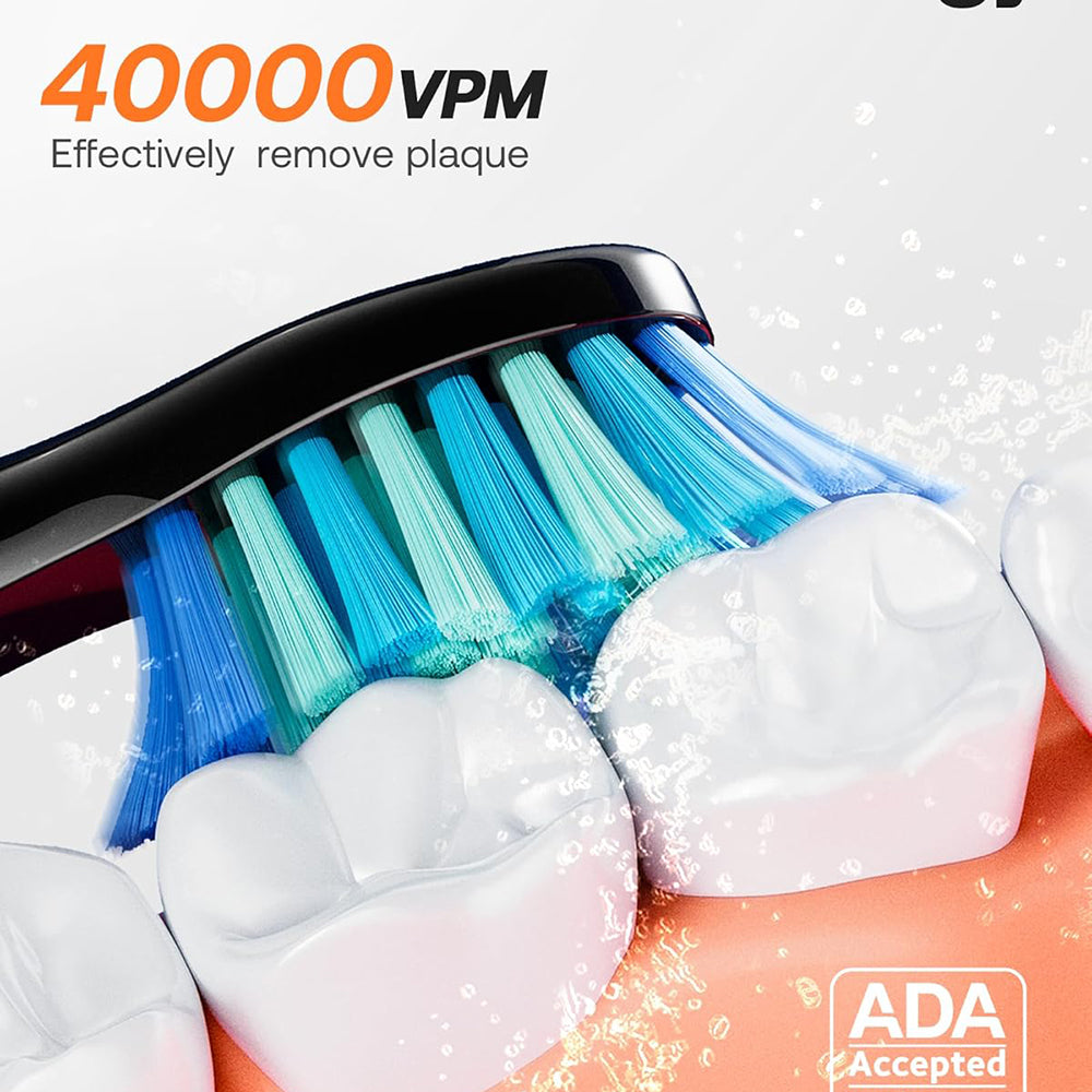Bitvae - Electric Toothbrush Daily (D2) - Ultrasonic, 8 Heads, Case, Timer, 5 Modes, W-shape Bristles, Rechargeable - Wh