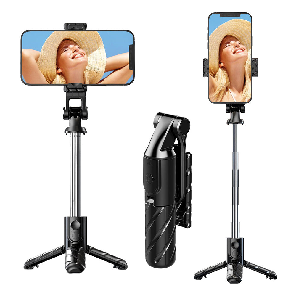 Techsuit - Mini Selfie Stick (K03) - Compact Tripod Mount with Bluetooth Remote Control, Foldable, 70cm - Black