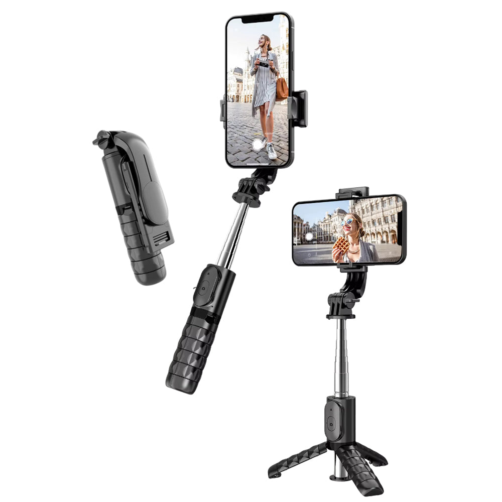 Techsuit - Mini Selfie Stick (Q11) - Stable Tripod with Bluetooth Remote Control, 360 Rotation, Stainless Steel, 74cm - 