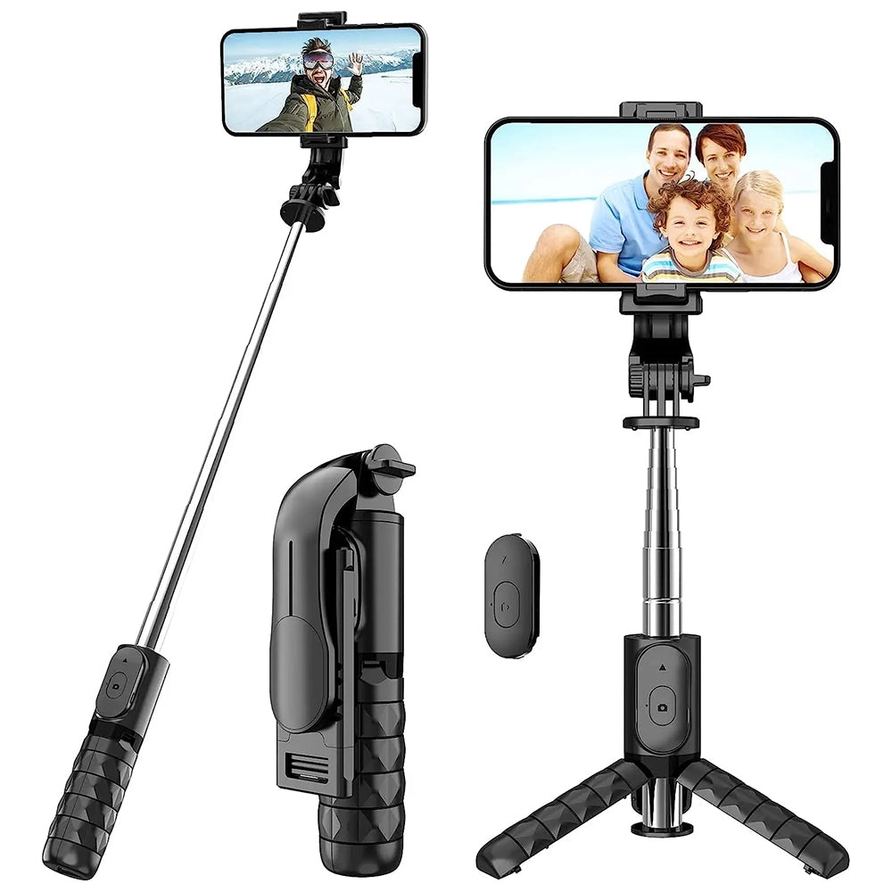 Techsuit - Mini Selfie Stick (Q11) - Stable Tripod with Bluetooth Remote Control, 360 Rotation, Stainless Steel, 74cm - 