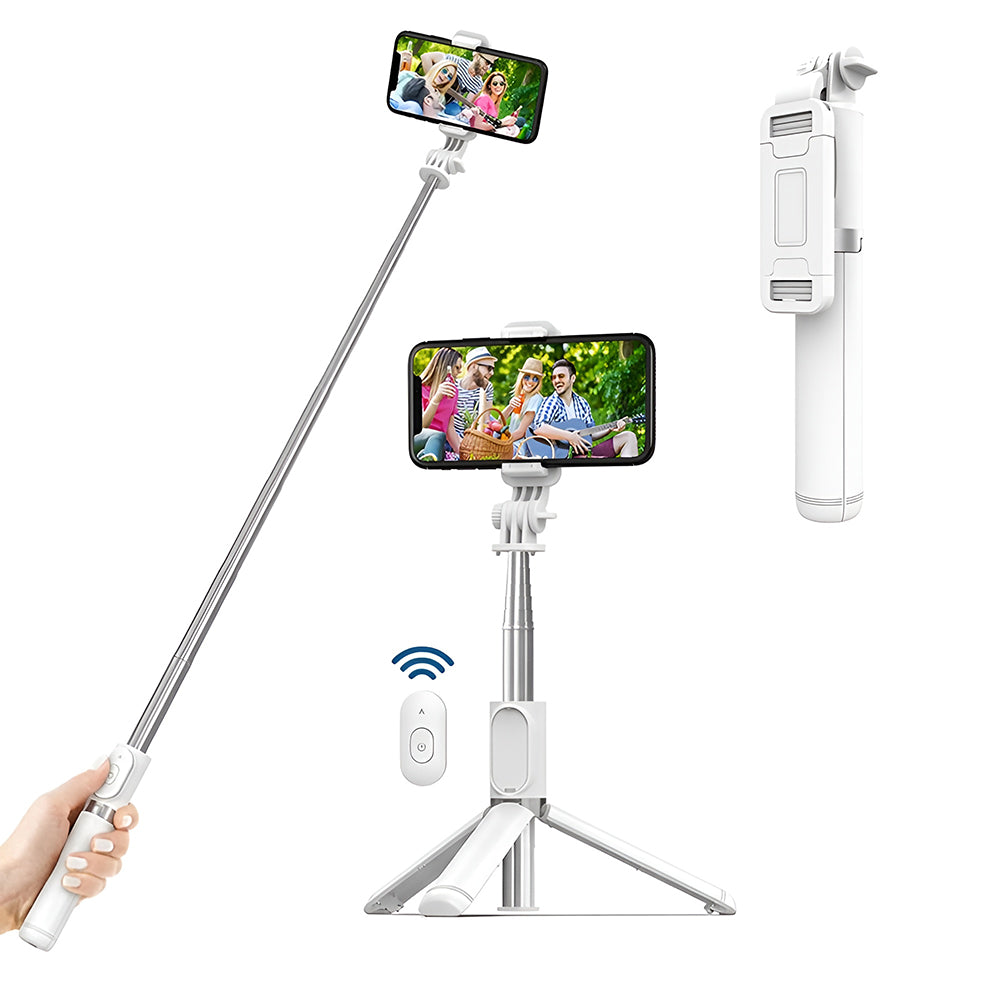 Techsuit - Selfie Stick (Q01) - with Bluetooth Remote Control and Stable Tripod Mount, 101cm - White