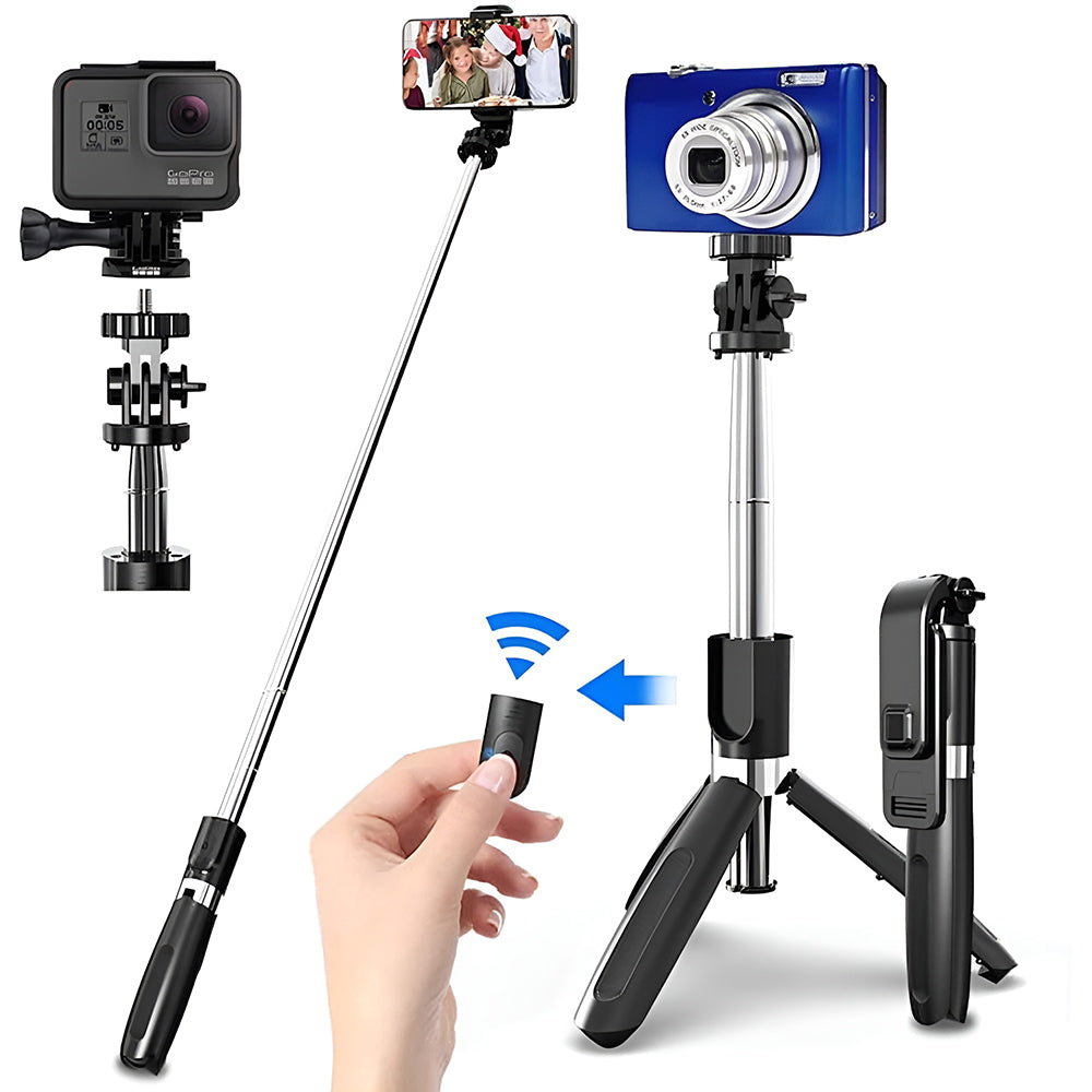 Techsuit - Selfie Stick (L02) - Stable Tripod with Bluetooth Remote Control, GoPro Compatible, 360 Rotation, 100cm - Bla
