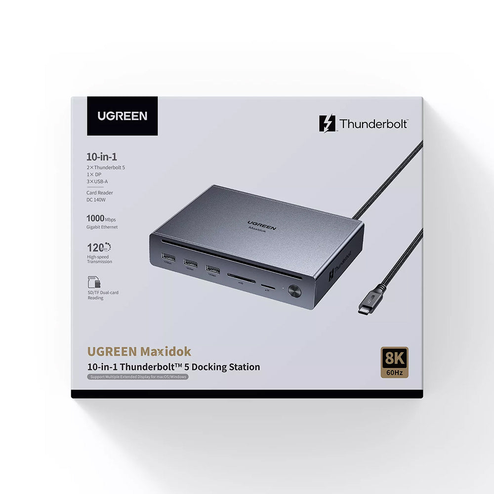 Ugreen - Docking Station U712 10in1 (75795F) - Fast Charging, 2x Thunderbolt 5, 3x USB, RJ45, DP, SD/TF, 8K@60Hz, 120Gbp