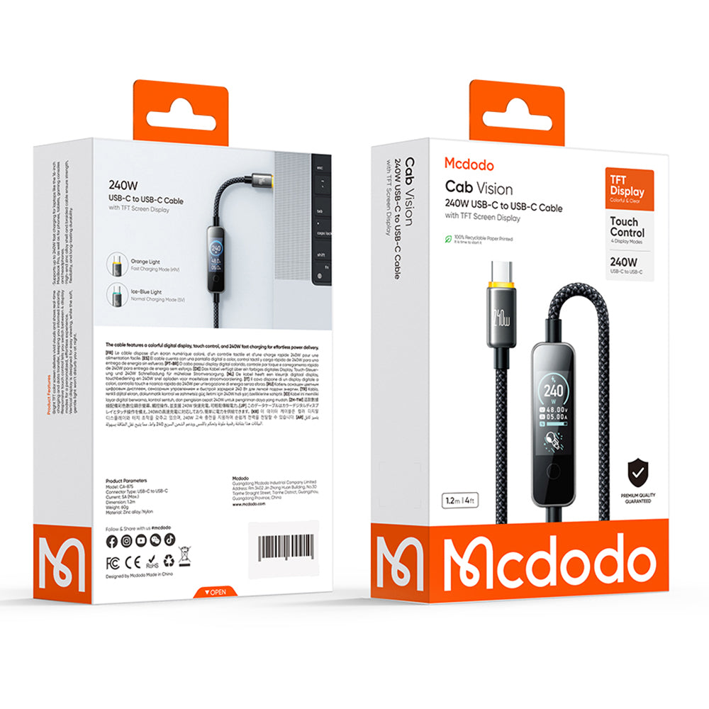 Cablu Mcdodo CA-8750, USB-C la USB-C, 240W, 1.2m, Negru